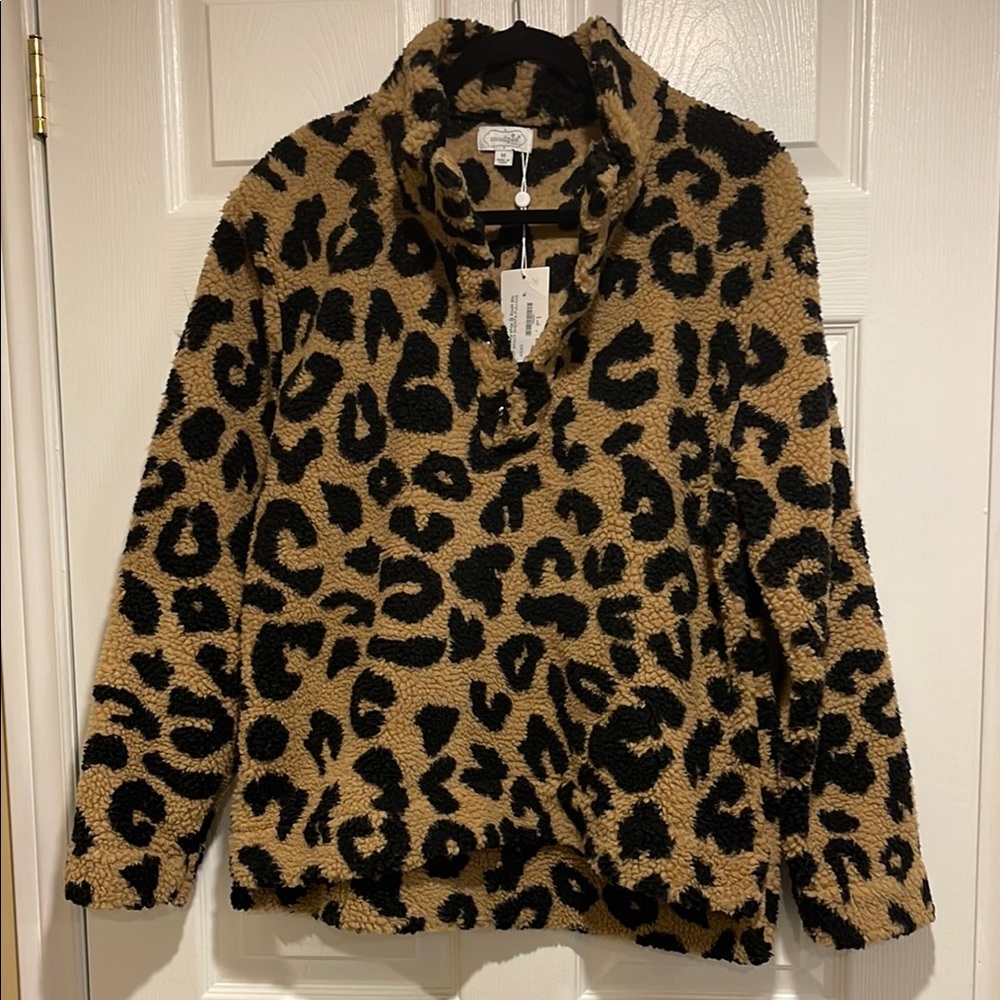 Mud Pie Teddy Animal Print Sherpa Pullover